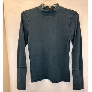 Intimately Free People Teal Green Ribbed Mock Neck Slim Fitted Long Sleeve